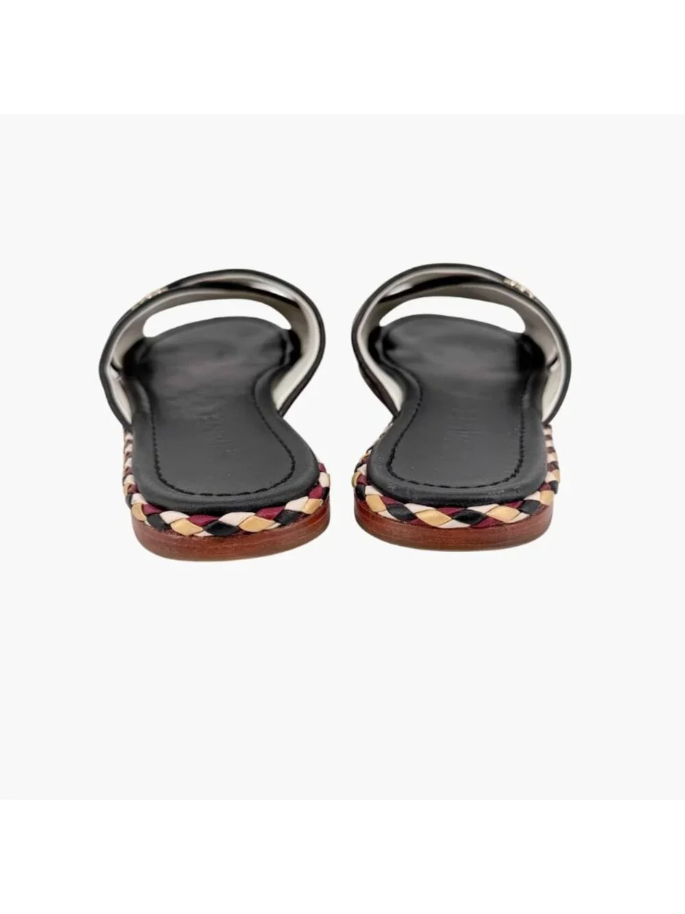 Chanel CC Braided Slide Sandals Black Leather Size 39C US 8-8.5 Wide Flat Mule